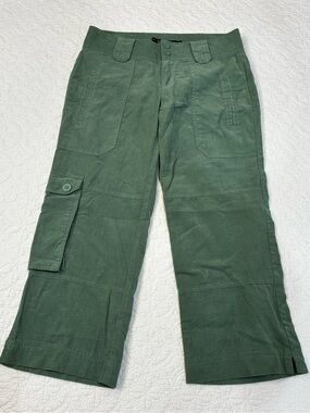 Vintage Y2K Rampage Olive Corduroy Low Rise Cargo Capri Pants Size 3 Wide Leg